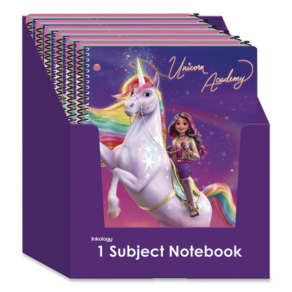 Inkology® Licensed Spiral Notebook, Randomly Assorted Unicorn Academy Cover Designs, Medium/College Rule, (80) 10.5 x 8 Sheets (INK4820212PDQ)