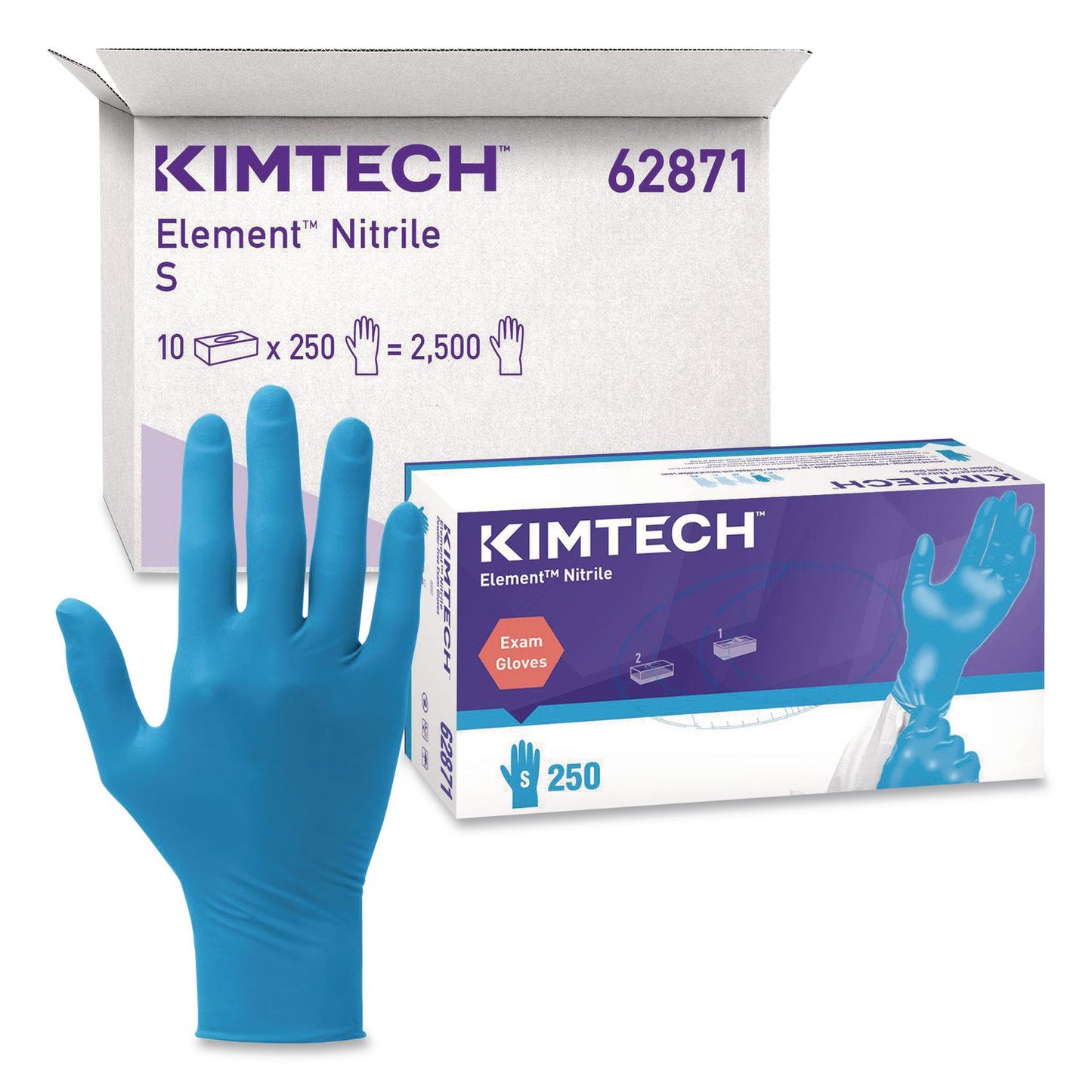 Kimtech™ Element Nitrile Exam Gloves, Powder-Free, AQL 1.5, Small, 3.2 mil Thick, 9.3" Long, Blue, 250/Box, 10 Boxes/Carton (ANS62871)