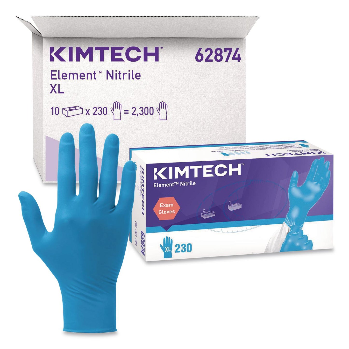 Kimtech™ Element Nitrile Exam Gloves, Powder-Free, AQL 1.5, X-Large, 3.2 mil Thick, 9.3" Long, Blue, 230/Box, 10 Boxes/Carton (ANS62874)