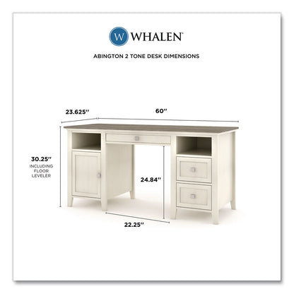 Whalen® Abington Two-Pedestal Wood Computer Desk, 60" x 23.63" x 30.25", Dusty Aged Oak/Antique White (WHLSPUSABTD)