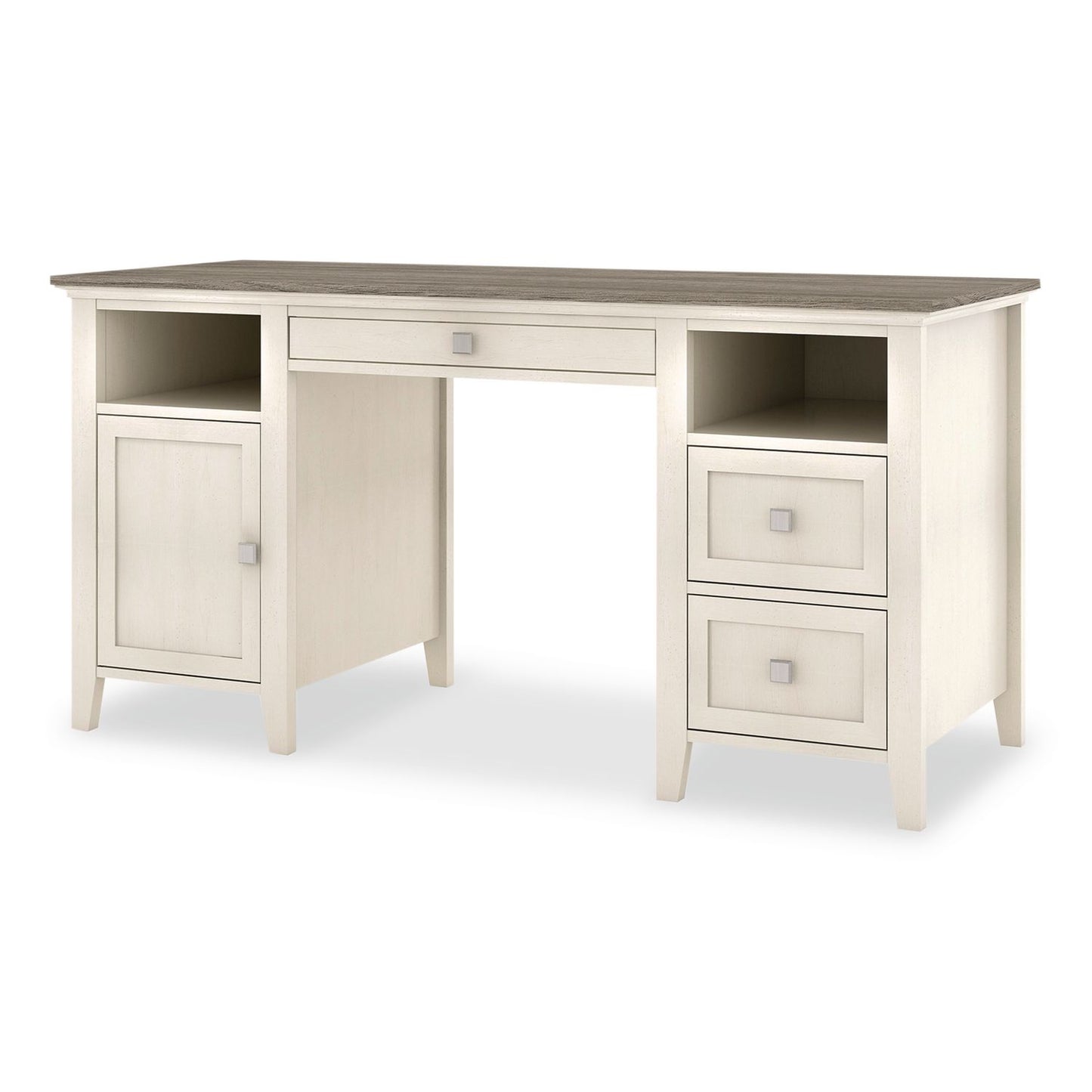 Whalen® Abington Two-Pedestal Wood Computer Desk, 60" x 23.63" x 30.25", Dusty Aged Oak/Antique White (WHLSPUSABTD)