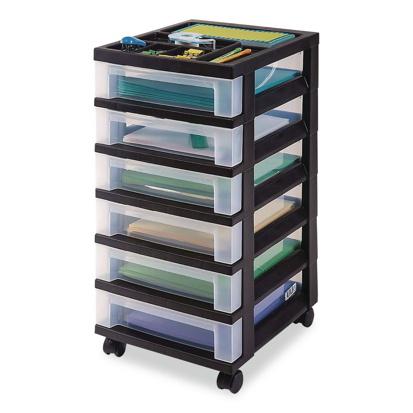 IRIS Six-Drawer Durable Storage Cart, Plastic, 15 lb Capacity, 12.13 x 14.38 x 26.38, Clear/Black (IRS270013116862)