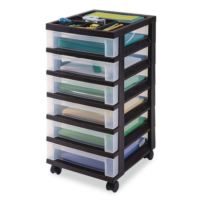 IRIS Six-Drawer Durable Storage Cart, Plastic, 15 lb Capacity, 12.13 x 14.38 x 26.38, Clear/Black (IRS270013116862)