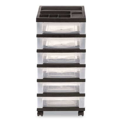 IRIS Six-Drawer Durable Storage Cart, Plastic, 15 lb Capacity, 12.13 x 14.38 x 26.38, Clear/Black (IRS270013116862)