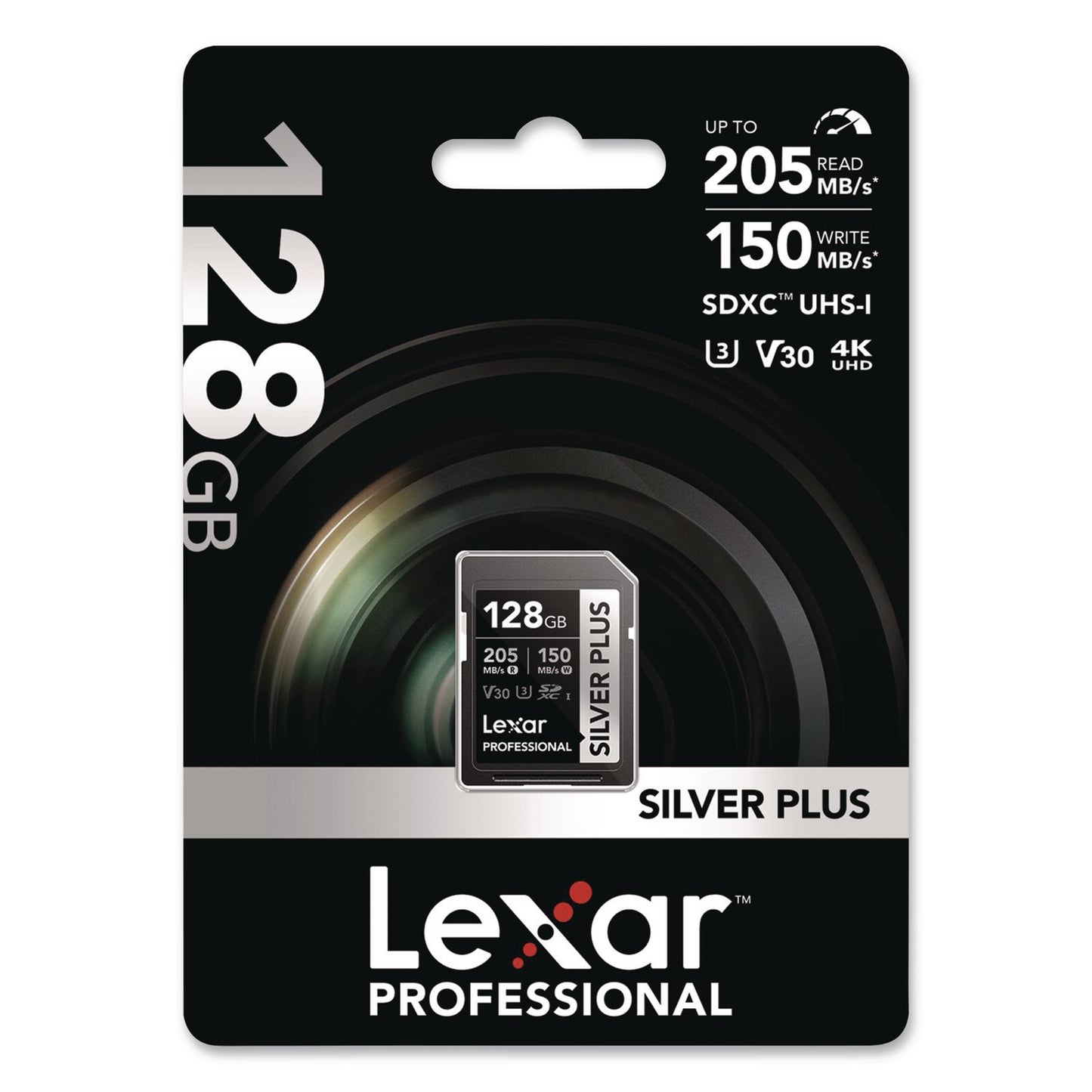 Lexar™ Professional SILVER Series SDXC Memory Card, 205MB/s Read Speeds and 150MB/s Write Speeds, UHS-I V30 U1 Class 10, 128 GB (LXRLSDSIPL128GB)