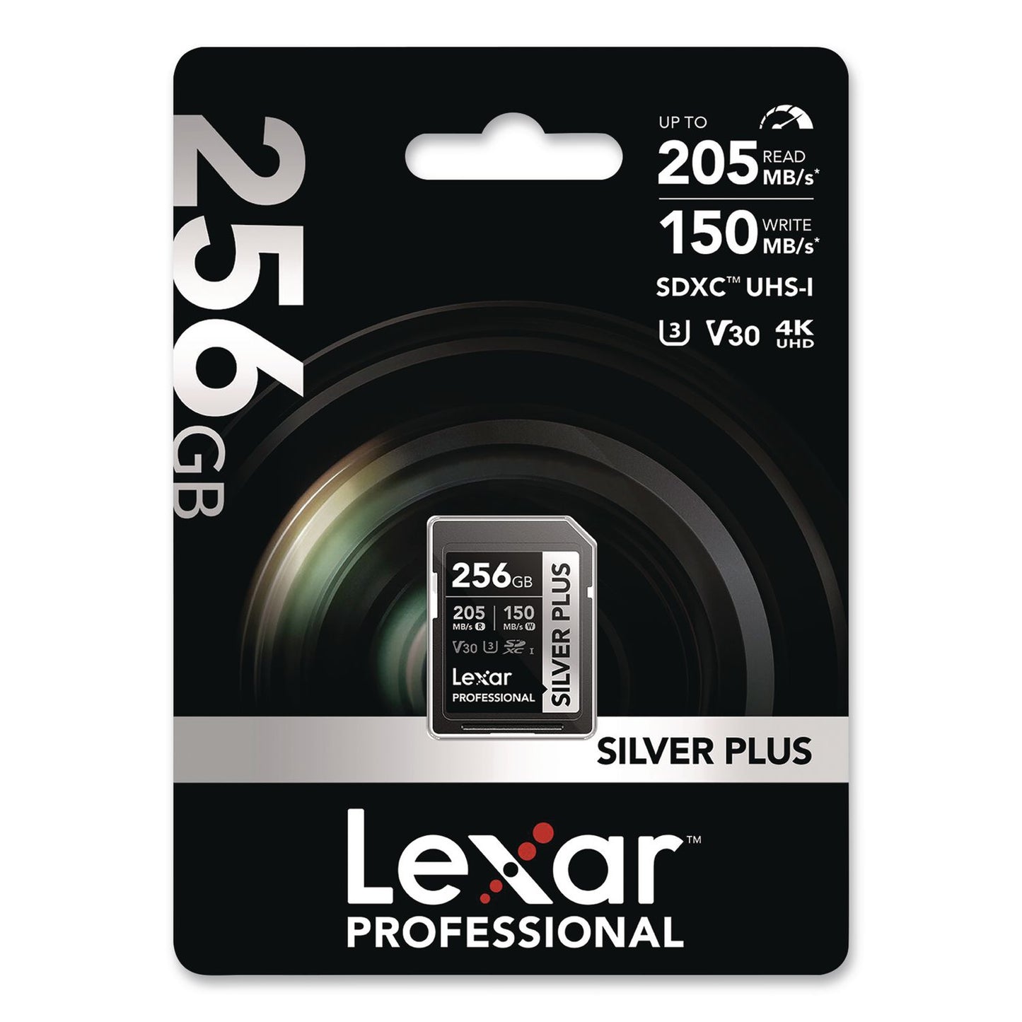 Lexar™ Professional SILVER Series SDXC Memory Card, 205MB/s Read Speeds and 150MB/s Write Speeds, UHS-I V30 U1 Class 10, 256 GB (LXRLSDSIPL256GB)
