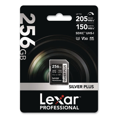 Lexar™ Professional SILVER Series SDXC Memory Card, 205MB/s Read Speeds and 150MB/s Write Speeds, UHS-I V30 U1 Class 10, 256 GB (LXRLSDSIPL256GB)