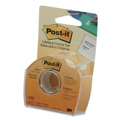 Post-it® Labeling and Cover-Up Tape, Non-Refillable, 1" x 19.44 yd, White Tape, Clear Dispenser, 24/Carton (MMM658CASE)