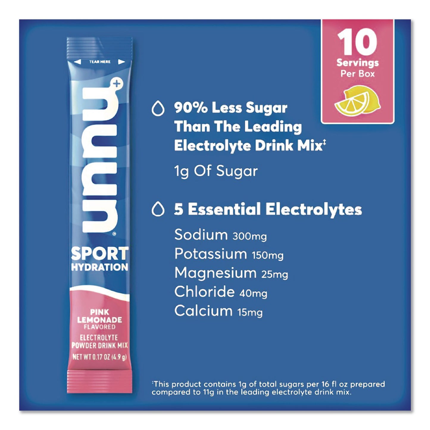 nuun® Sport Hydration Electrolyte Powder Drink Mix, Pink Lemonade, 0.17 oz Stick, 10/Box (NUU02392)