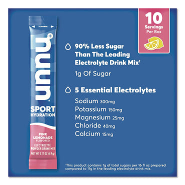 nuun® Sport Hydration Electrolyte Powder Drink Mix, Pink Lemonade, 0.17 oz Stick, 10/Box (NUU02392)