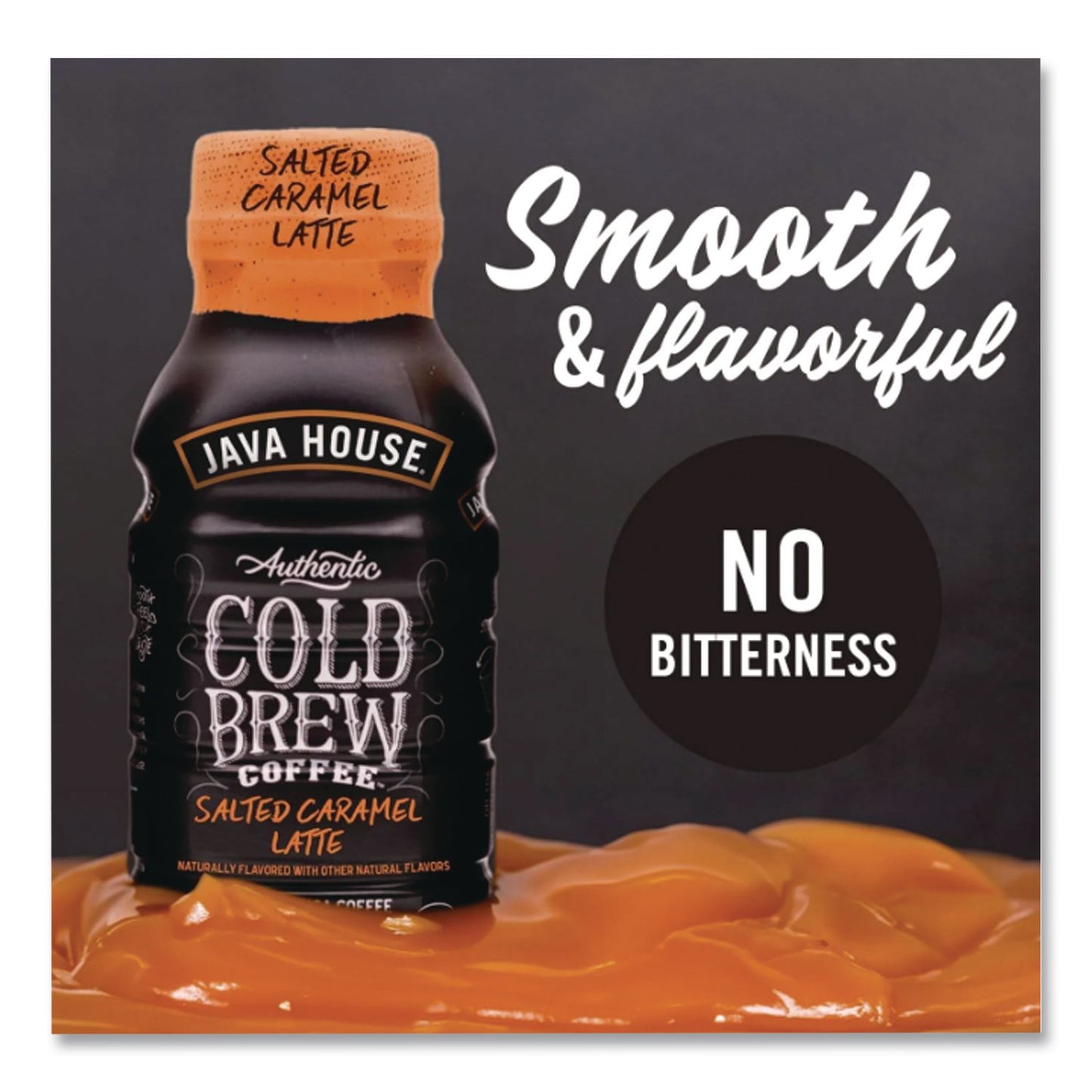 Java House® Cold Brew Coffee, Salted Caramel Latte, 8 oz Bottle, 12/Carton (JVHHFP01804)