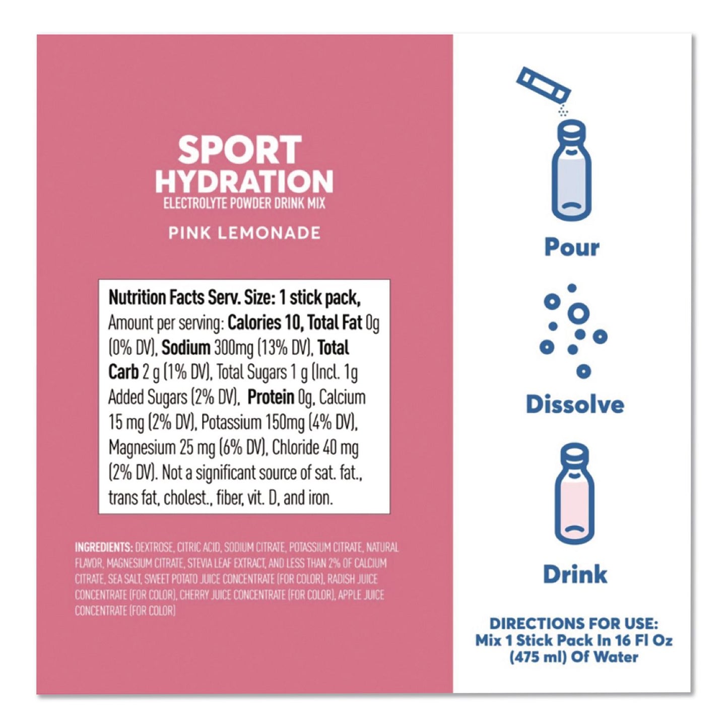 nuun® Sport Hydration Electrolyte Powder Drink Mix, Pink Lemonade, 0.17 oz Stick, 10/Box (NUU02392)
