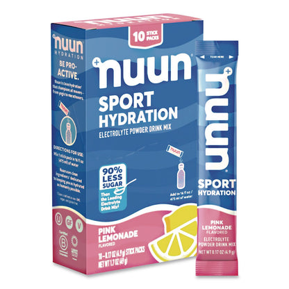 nuun® Sport Hydration Electrolyte Powder Drink Mix, Pink Lemonade, 0.17 oz Stick, 10/Box (NUU02392)