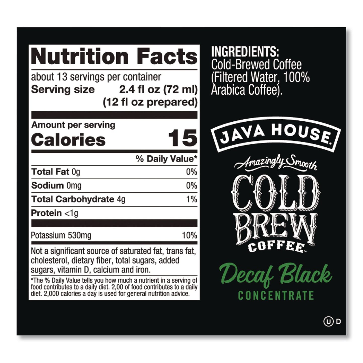 Java House® Cold Brew Coffee Concentrate, Decaf Black, 32 oz Bottle (JVHHFP01809)