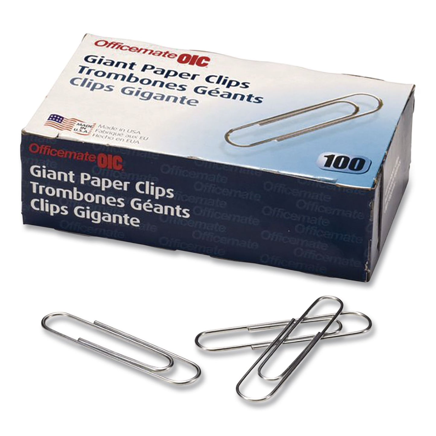 Officemate Giant Paper Clips, Jumbo, Smooth, Silver, 100/Box (OIC633858)