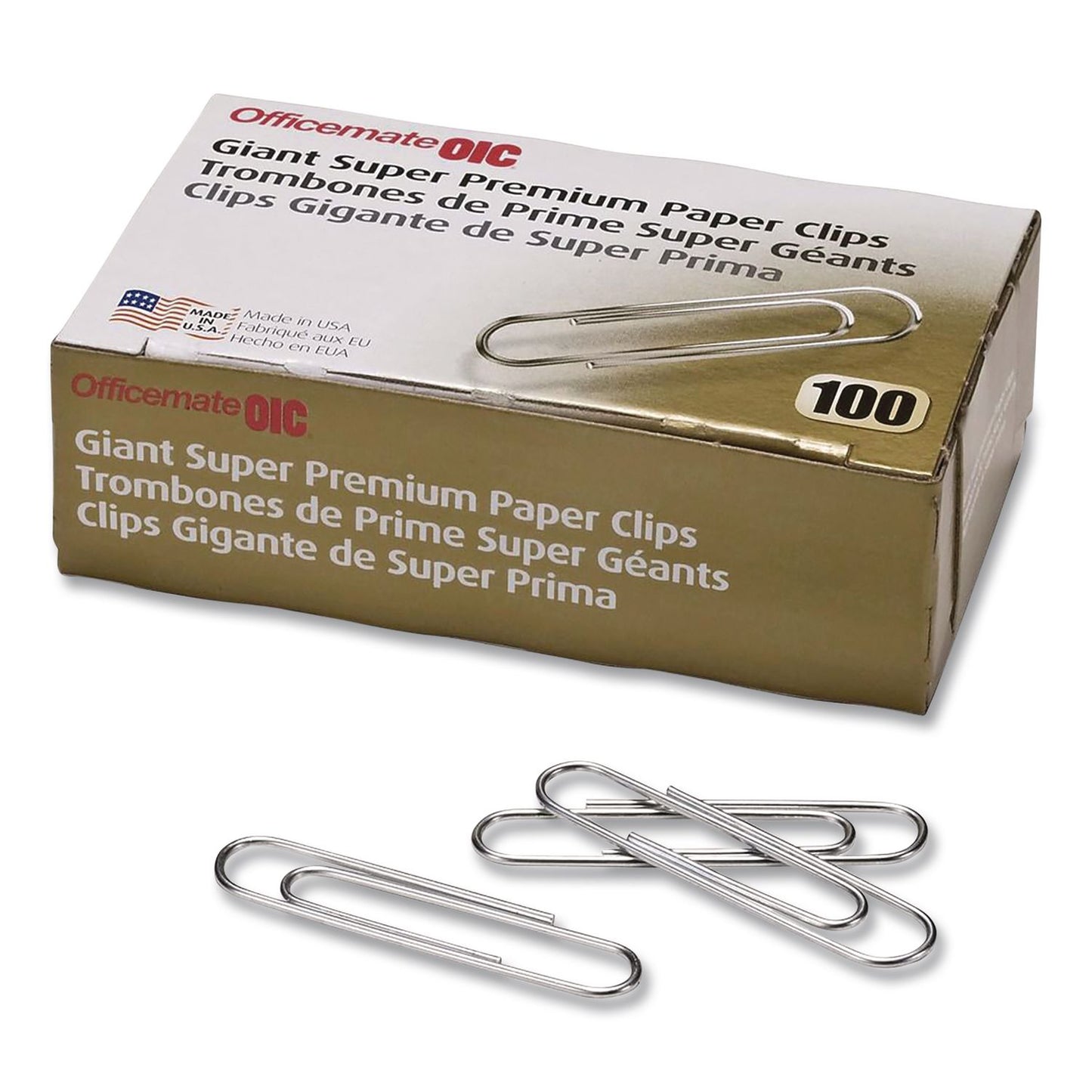 Officemate Super Premium Giant Paper Clips, Jumbo, Smooth, Silver, 100/Box, 10 Boxes/Carton (OIC659939)