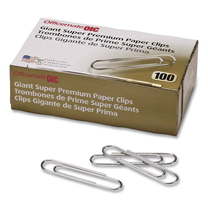 Officemate Super Premium Giant Paper Clips, Jumbo, Smooth, Silver, 100/Box, 10 Boxes/Carton (OIC659939)