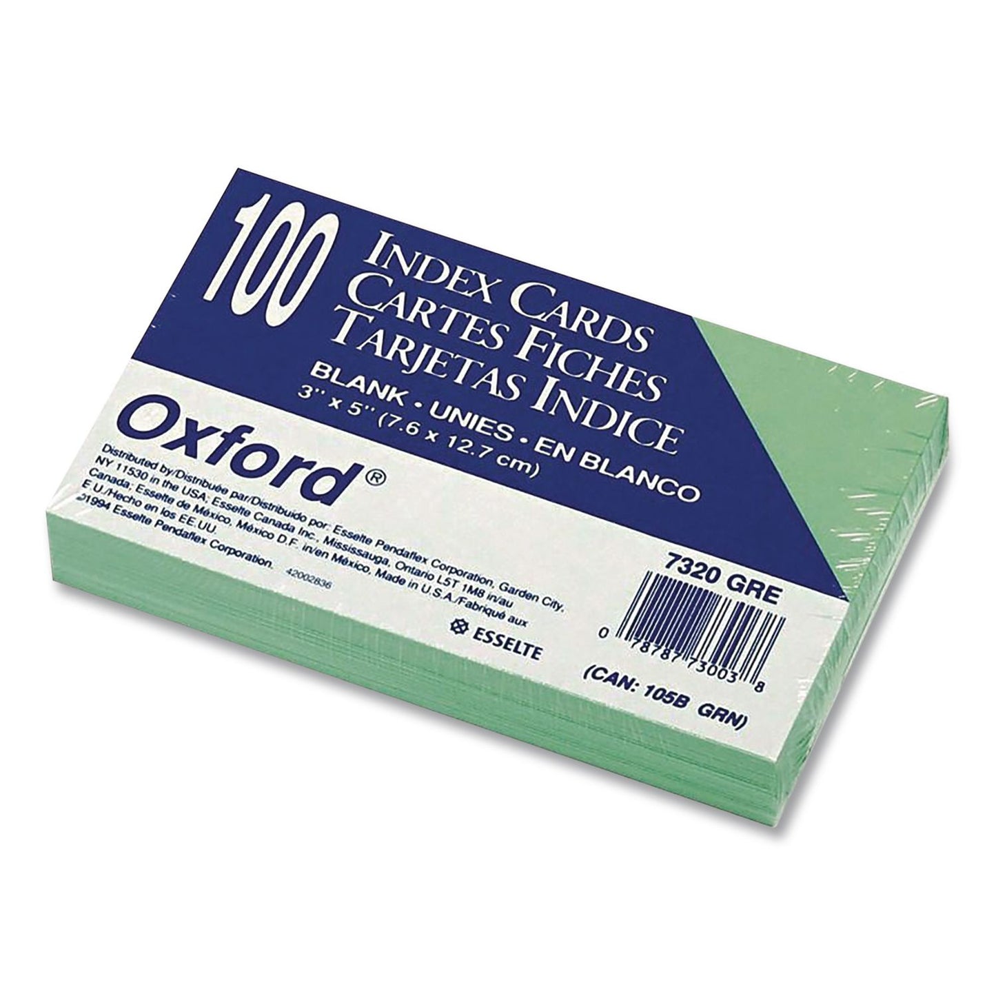 Oxford® Index Cards, 3 x 5, Green, 100/Pack (OXF7320GRE)
