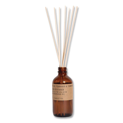P.F. Candle Co. Reed Diffuser, Teakwood and Tobacco, 3.5 oz, 4.25" Bottle, 9" Reeds, Amber (PFRRD4)