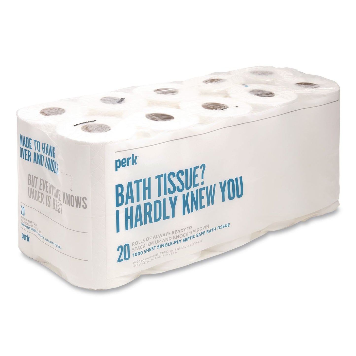 Perk™ Septic Safe Toilet Paper, 1-Ply, White, 1,000 Sheets/Roll, 20 Rolls/Pack (PRK24388712)