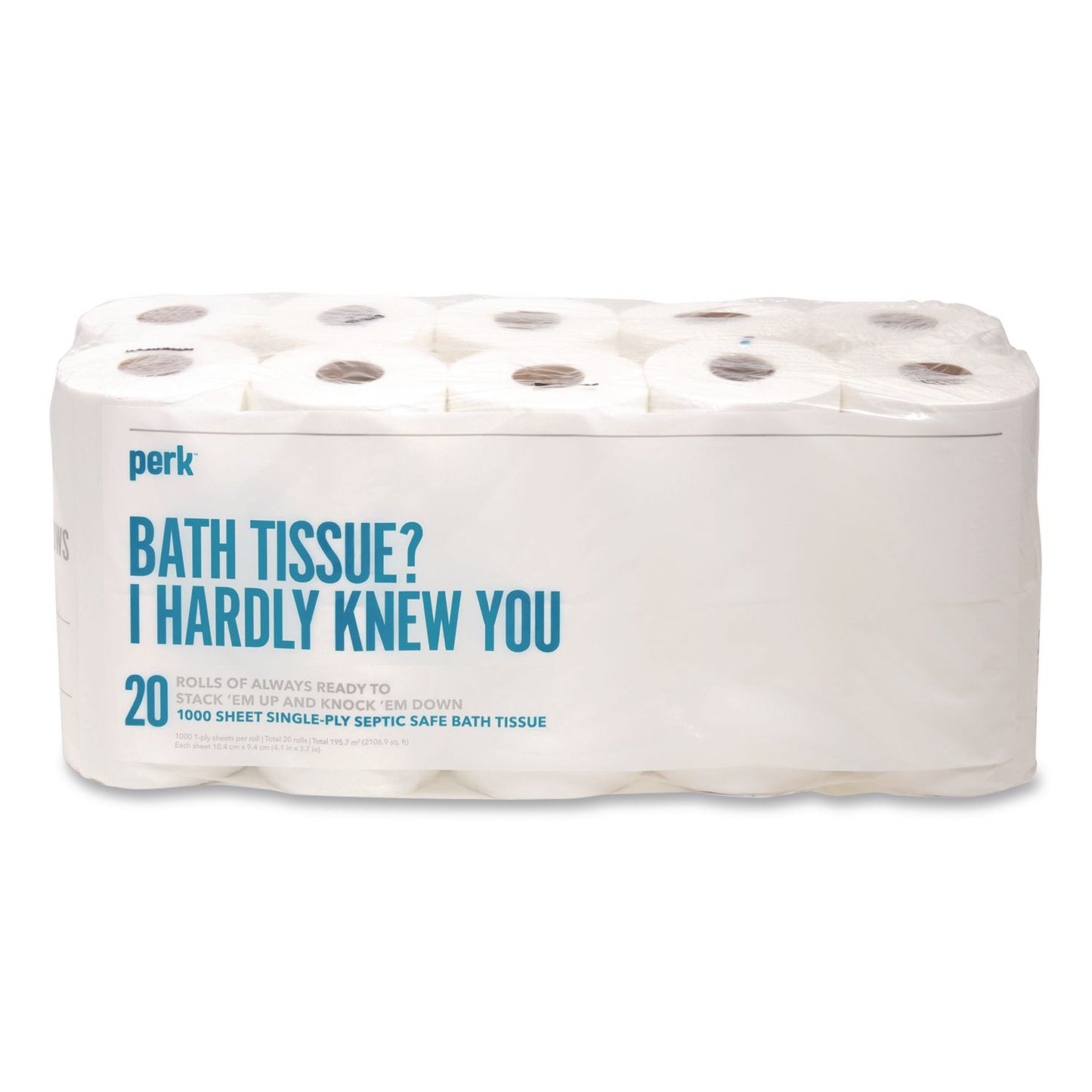 Perk™ Septic Safe Toilet Paper, 1-Ply, White, 1,000 Sheets/Roll, 20 Rolls/Pack (PRK24388712)