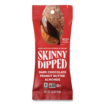 SkinnyDipped® Dark Chocolate Peanut Butter Almonds, 1.2 oz Pouch, 10/Box (SKUEDT08380)