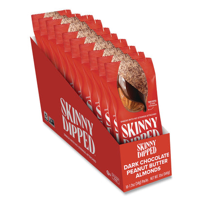 SkinnyDipped® Dark Chocolate Peanut Butter Almonds, 1.2 oz Pouch, 10/Box (SKUEDT08380)