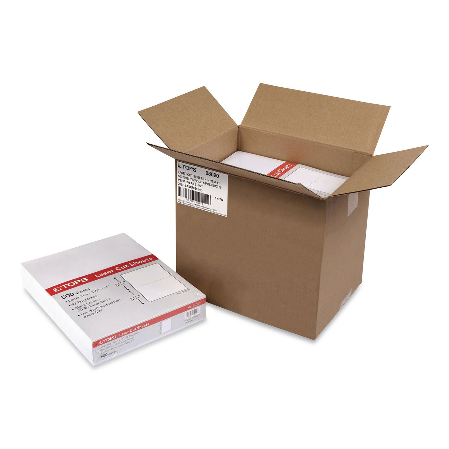TOPS™ Blank Sheets for 2-Up W-2/1099 Tax Forms, Perforated at 5.5, 84 Bright, 20 lb Bond, 8.5 x 11, 500 Sheets/Ream, 5 Reams/Carton (TOP05020CT)