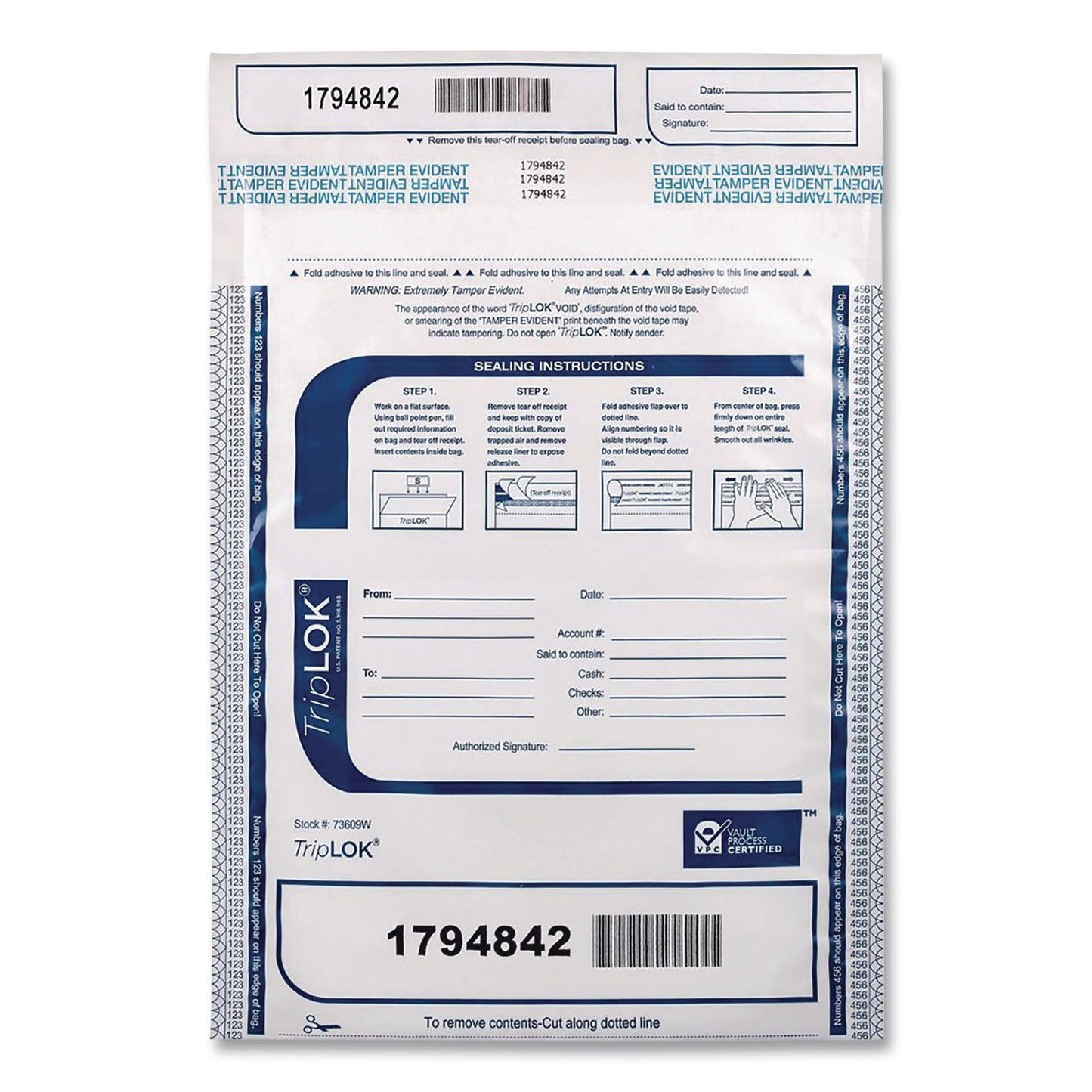 TripLOK™ Deposit Bag, Plastic, 9" x 12", White, 100/Pack (TRL585032)