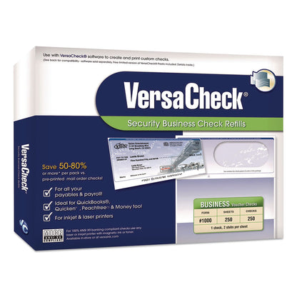 VersaCheck® Custom Business Checks, Prestige Pattern, 8.5 x 11, Blue, 250 Sheets (VRAGLO921800F00)