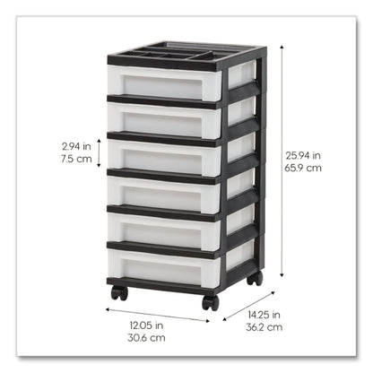 IRIS Six-Drawer Durable Storage Cart, Plastic, 15 lb Capacity, 12.13 x 14.38 x 26.38, Clear/Black (IRS270013116862)