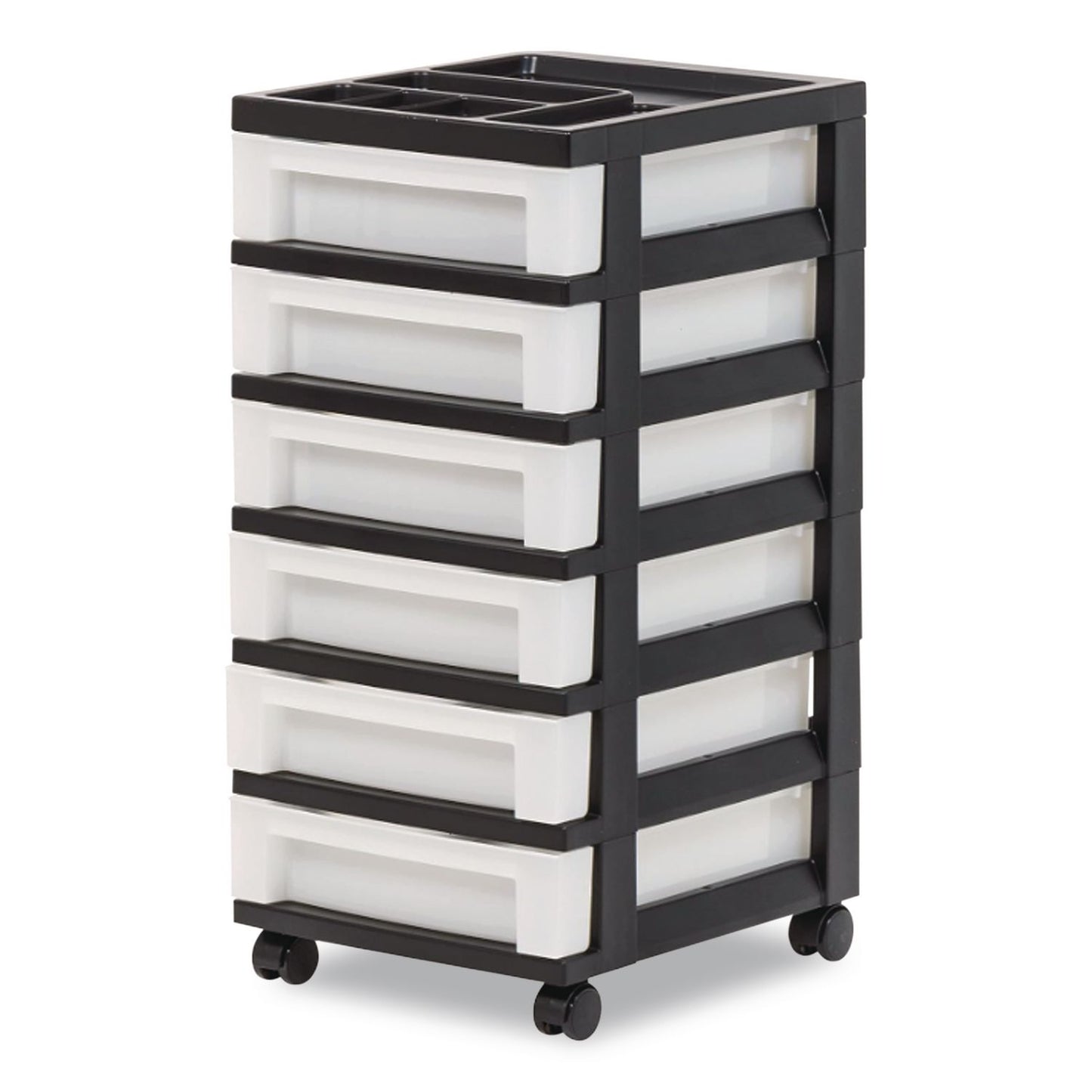 IRIS Six-Drawer Durable Storage Cart, Plastic, 15 lb Capacity, 12.13 x 14.38 x 26.38, Clear/Black (IRS270013116862)