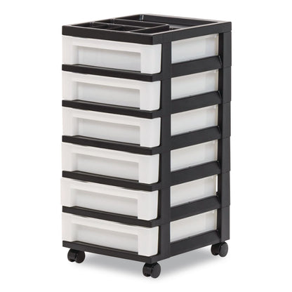 IRIS Six-Drawer Durable Storage Cart, Plastic, 15 lb Capacity, 12.13 x 14.38 x 26.38, Clear/Black (IRS270013116862)