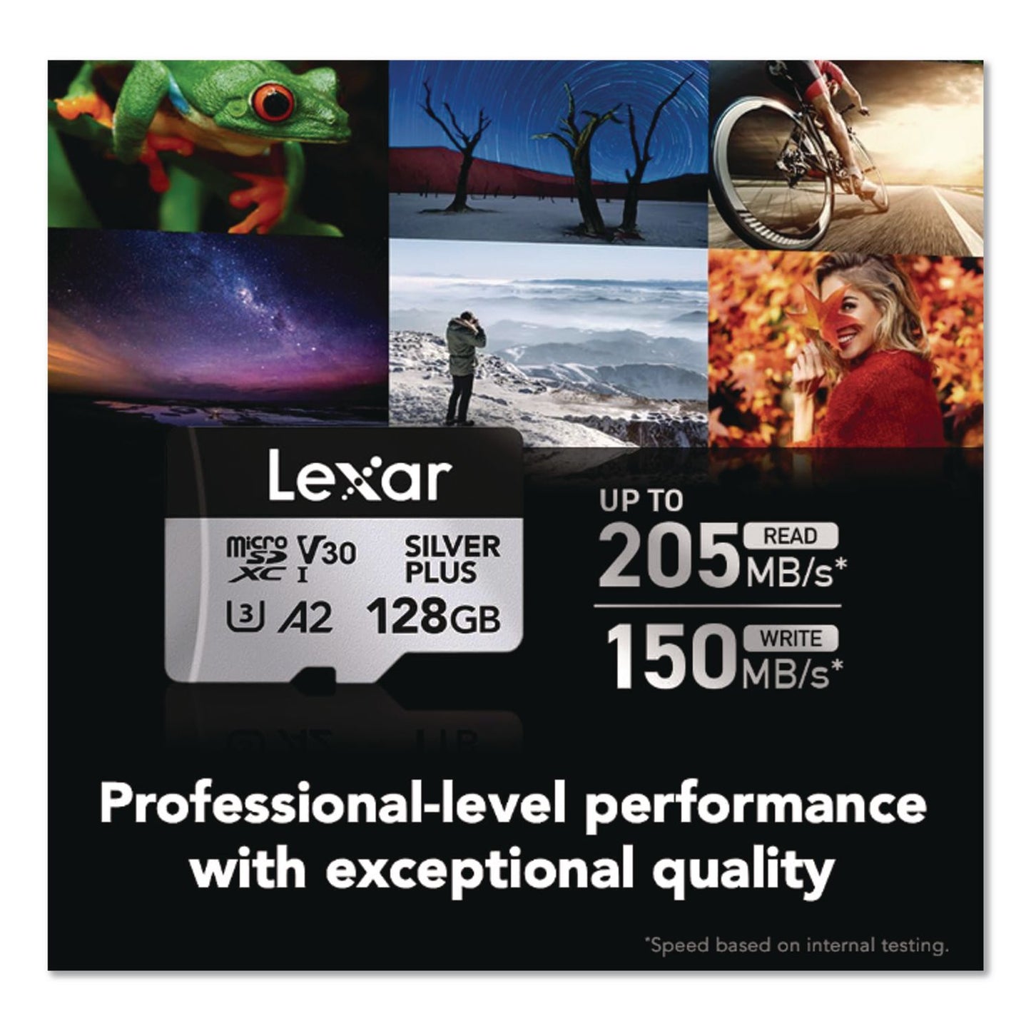 Lexar™ Professional SILVER Series SDXC Memory Card, 205MB/s Read Speeds and 150MB/s Write Speeds, UHS-I V30 U1 Class 10, 128 GB (LXRLSDSIPL128GB)