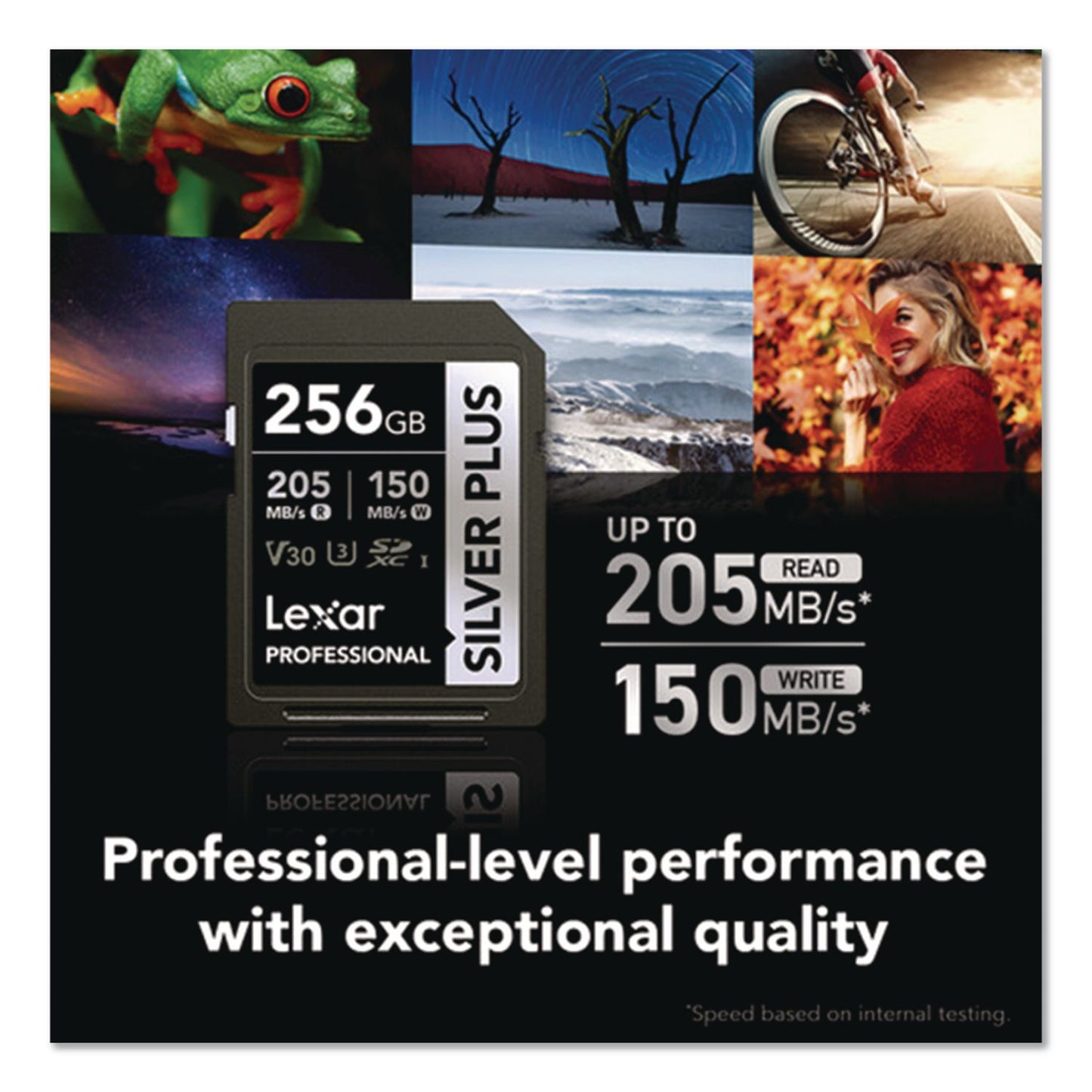 Lexar™ Professional SILVER Series SDXC Memory Card, 205MB/s Read Speeds and 150MB/s Write Speeds, UHS-I V30 U1 Class 10, 256 GB (LXRLSDSIPL256GB)