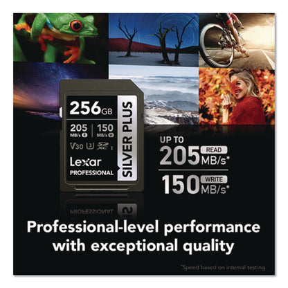 Lexar™ Professional SILVER Series SDXC Memory Card, 205MB/s Read Speeds and 150MB/s Write Speeds, UHS-I V30 U1 Class 10, 256 GB (LXRLSDSIPL256GB)