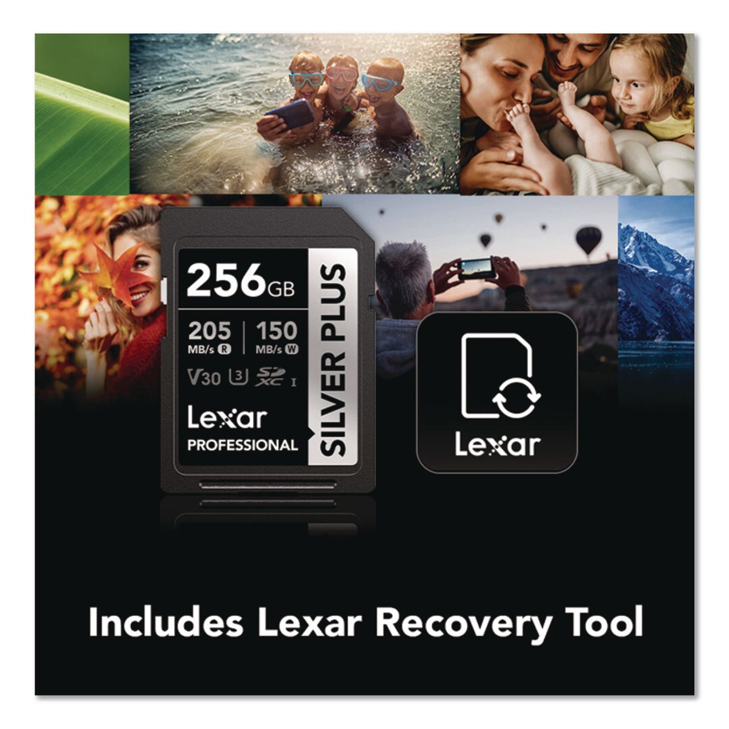 Lexar™ Professional SILVER Series SDXC Memory Card, 205MB/s Read Speeds and 150MB/s Write Speeds, UHS-I V30 U1 Class 10, 256 GB (LXRLSDSIPL256GB)