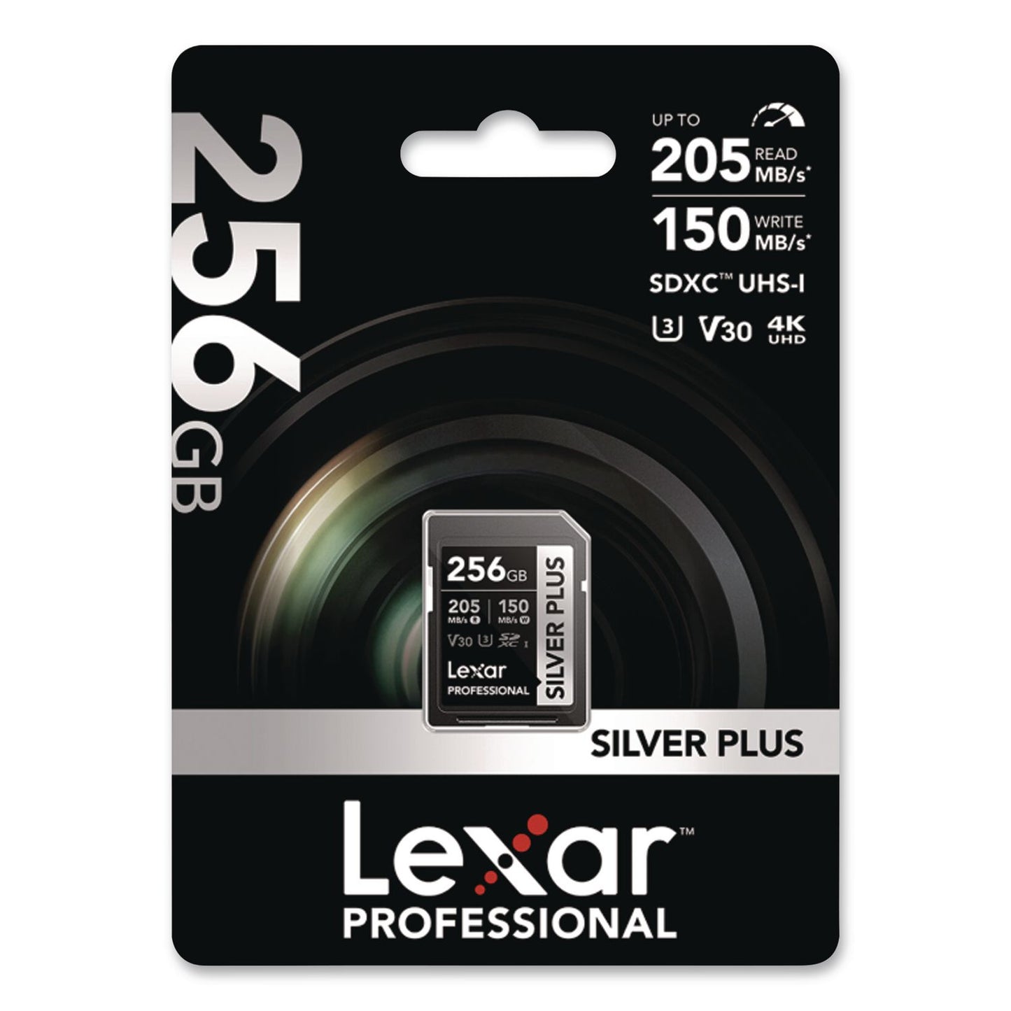 Lexar™ Professional SILVER Series SDXC Memory Card, 205MB/s Read Speeds and 150MB/s Write Speeds, UHS-I V30 U1 Class 10, 256 GB (LXRLSDSIPL256GB)