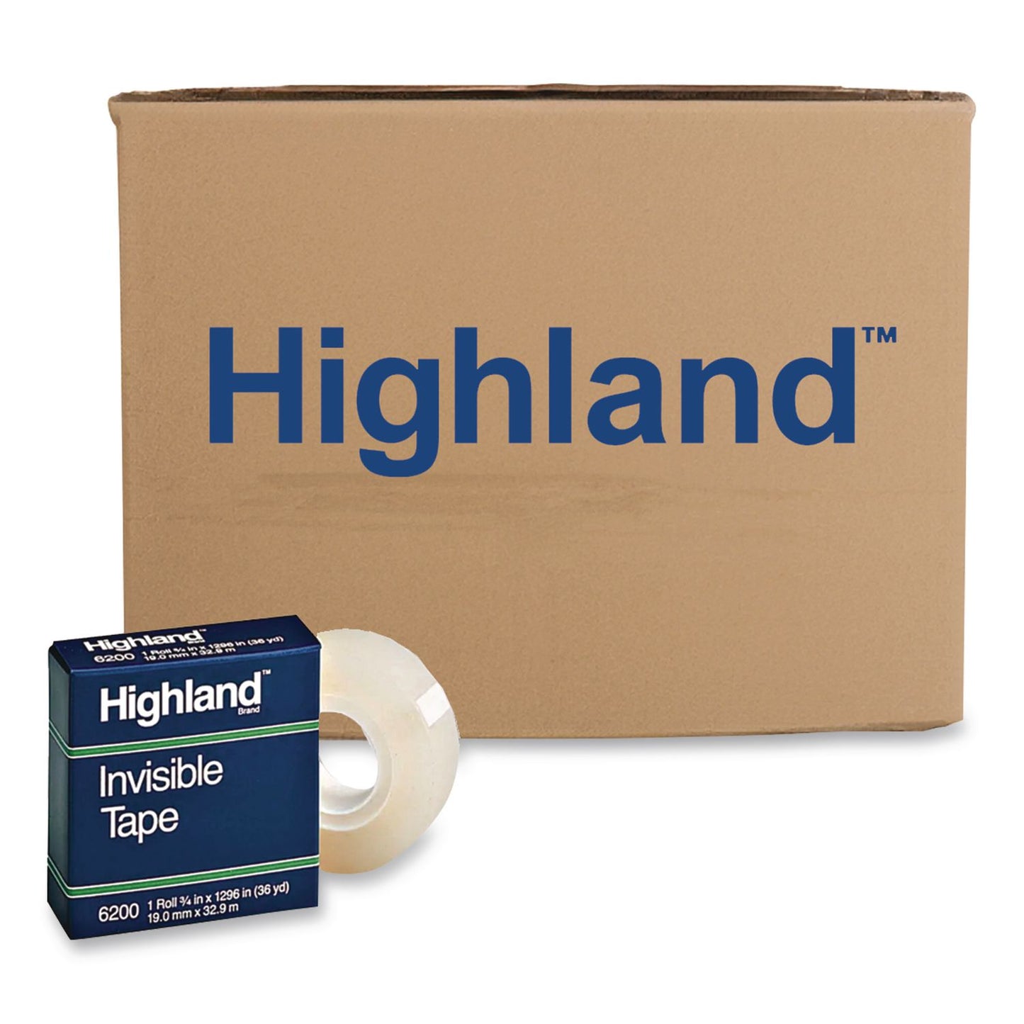 Highland™ Invisible Permanent Mending Tape, 1" Core, 0.75" x 36 yds, Clear, 144 Rolls/Carton (MMM6200341296CT)
