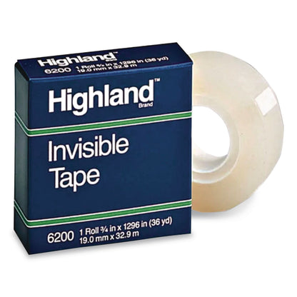 Highland™ Invisible Permanent Mending Tape, 1" Core, 0.75" x 36 yds, Clear, 144 Rolls/Carton (MMM6200341296CT)