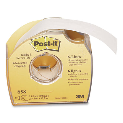 Post-it® Labeling and Cover-Up Tape, Non-Refillable, 1" x 19.44 yd, White Tape, Clear Dispenser, 24/Carton (MMM658CASE)