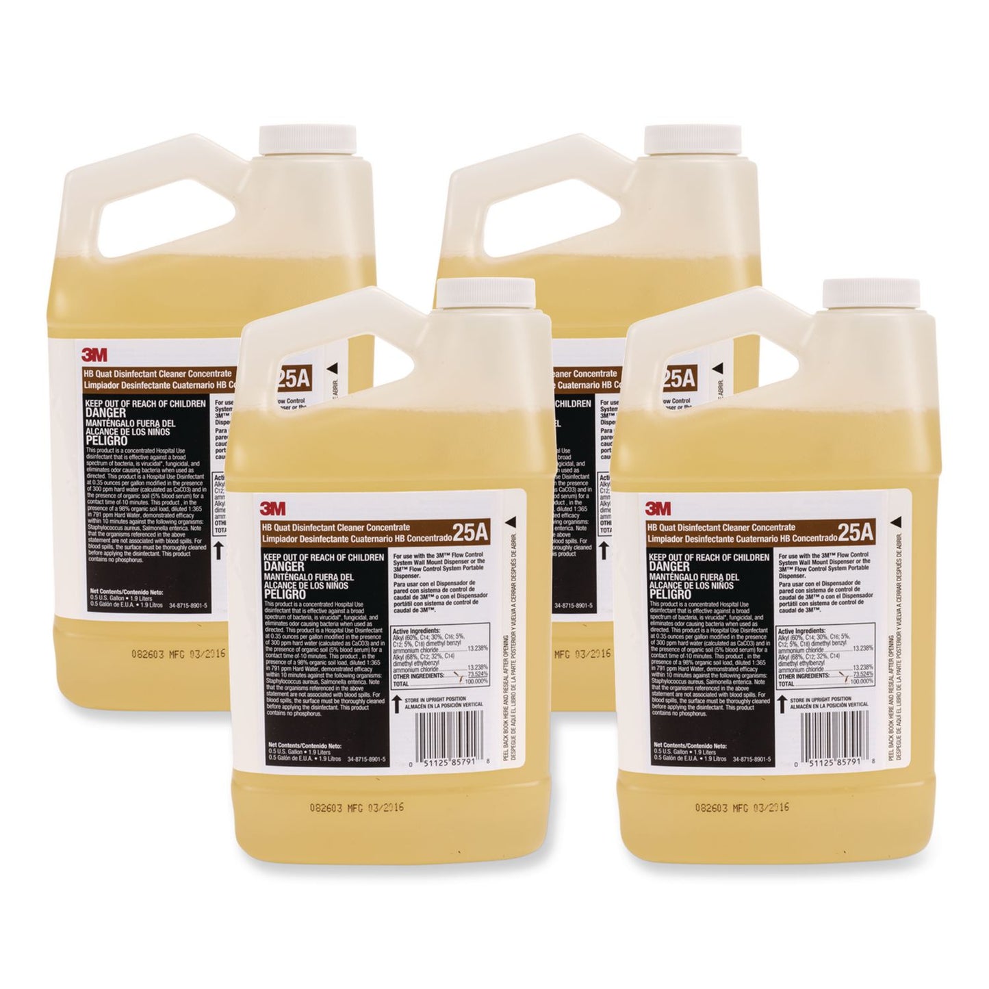 3M™ HB Quat Disinfectant Cleaner Concentrate 25A, 0.5 gal Bottle, 4/Carton (MMM25ACT)