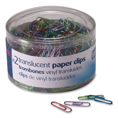 Officemate Paper Clips, #2, Vinyl Coated, Assorted Translucent Colors, 600/Pack (OIC509946)