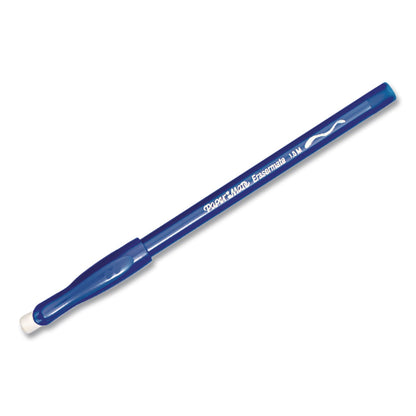 Paper Mate® Eraser Mate Ballpoint Pen, Stick, Medium 1 mm, Blue Ink, Blue Barrel, Dozen (PAP3910158)