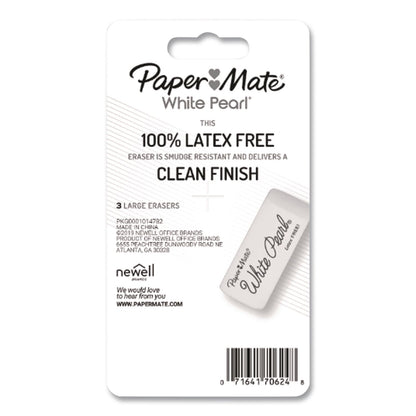 Paper Mate® White Pearl Latex-Free Plastic Eraser, For Pencil Marks, Rectangular Block, White, 3/Pack (PAP70624)