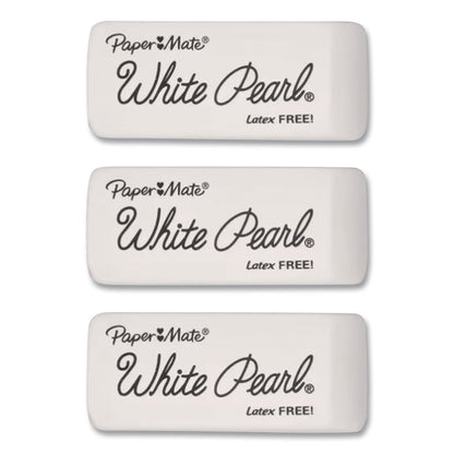 Paper Mate® White Pearl Latex-Free Plastic Eraser, For Pencil Marks, Rectangular Block, White, 3/Pack (PAP70624)
