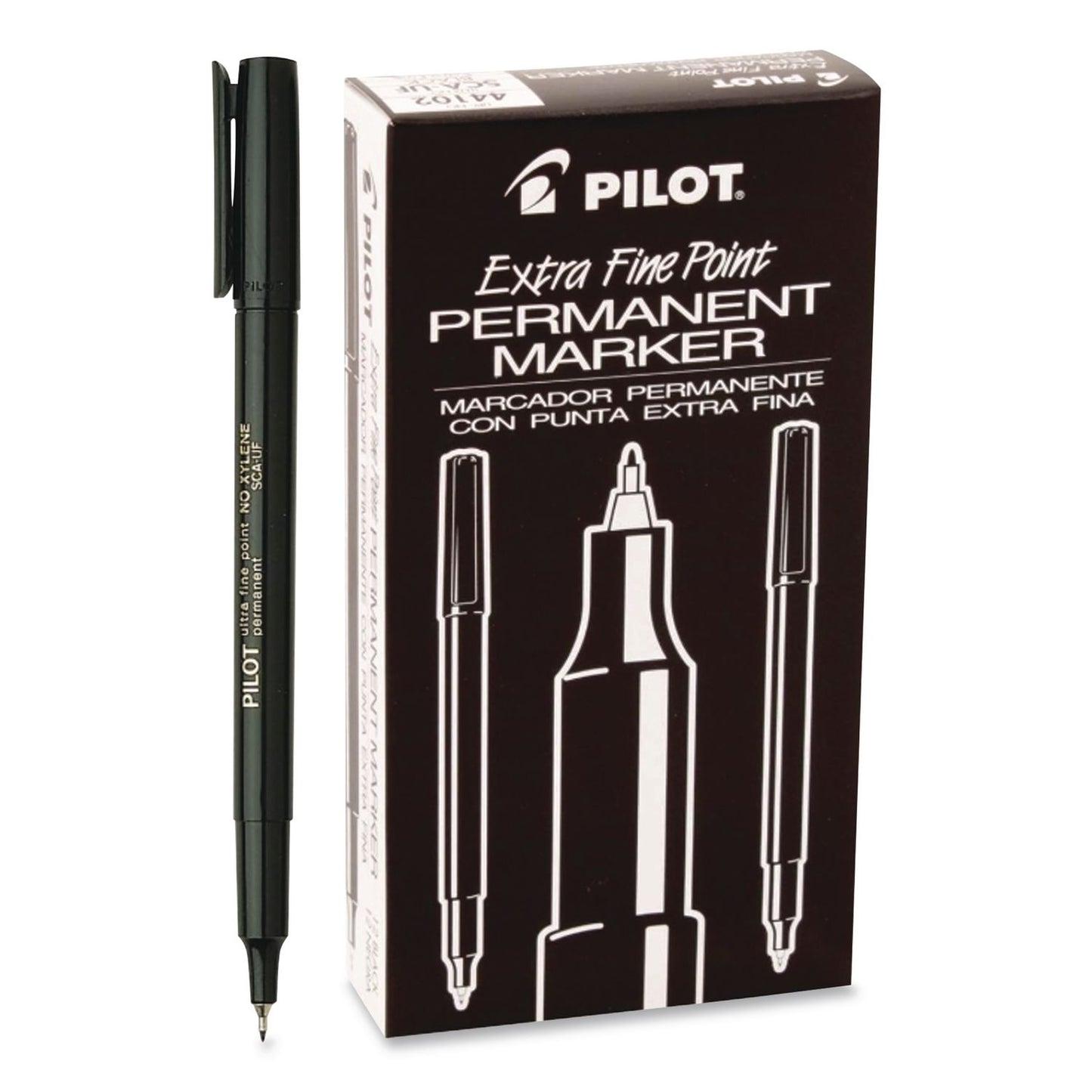 Pilot® Extra-Fine Permanent Markers, Extra-Fine Tip, Black, Dozen (PIL44102DZ)