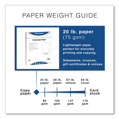 PrintWorks® Professional Perforated Paper, 92 Bright, Perforated 3.63 from Bottom, 24 lb Bond Weight, 8.5 x 11, White, 500 Sheets/Ream, 5 Reams/Carton (PRB04134)
