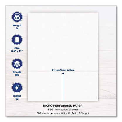 PrintWorks® Professional Perforated Paper, 92 Bright, Perforated 3.67 from Bottom, 24 lb Bond Weight, 8.5 x 11, White, 500 Sheets/Ream, 5 Reams/Carton (PWK04126)