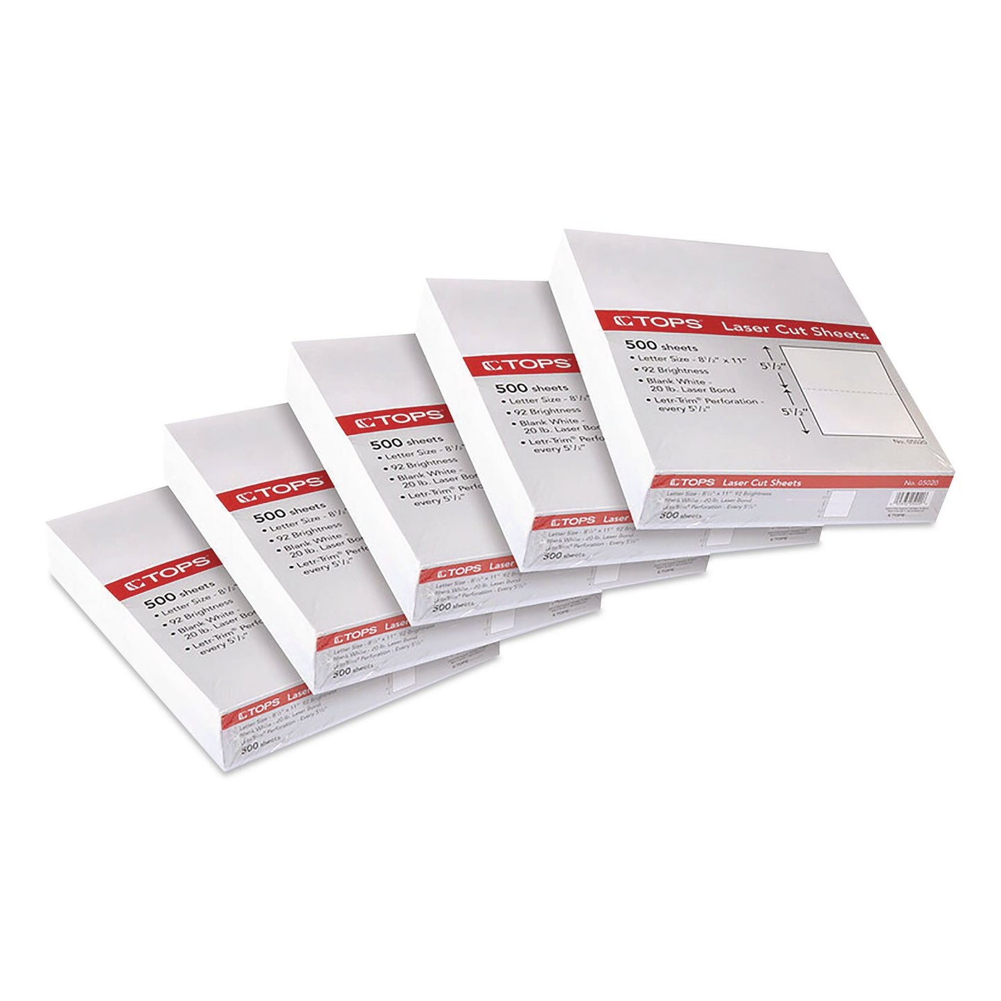 TOPS™ Blank Sheets for 2-Up W-2/1099 Tax Forms, Perforated at 5.5, 84 Bright, 20 lb Bond, 8.5 x 11, 500 Sheets/Ream, 5 Reams/Carton (TOP05020CT)